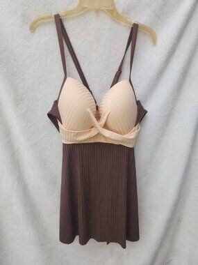 4X Women's Plus Brown Tan Tankini Top Bathing Suit Swimwear Beach Pool Sexy